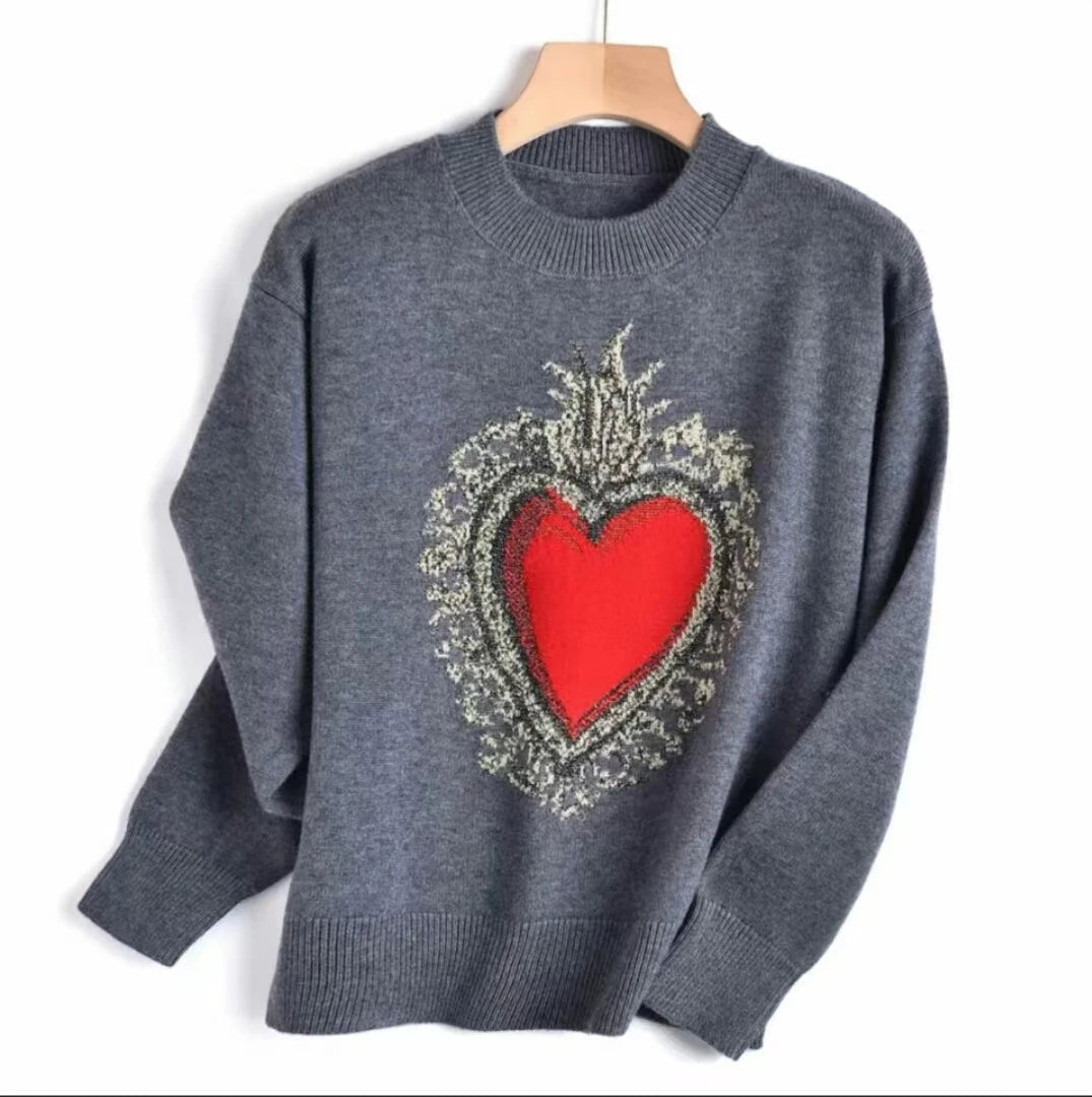 Elegant Sweater Women Casual Fashion Loose Women Sweaters and Pullovers Love Embroidery Jumper Sueter Mujer