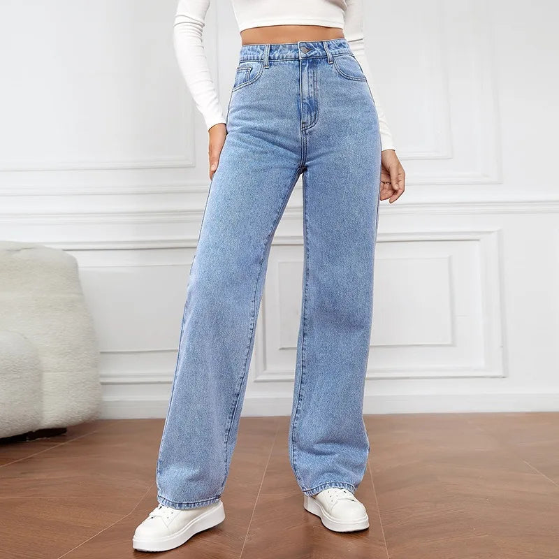 High Waist Slim Fit Straight Leg Jeans for Women 2025 New Cross-Border Straight-Leg Denim Slimming Long Jeans