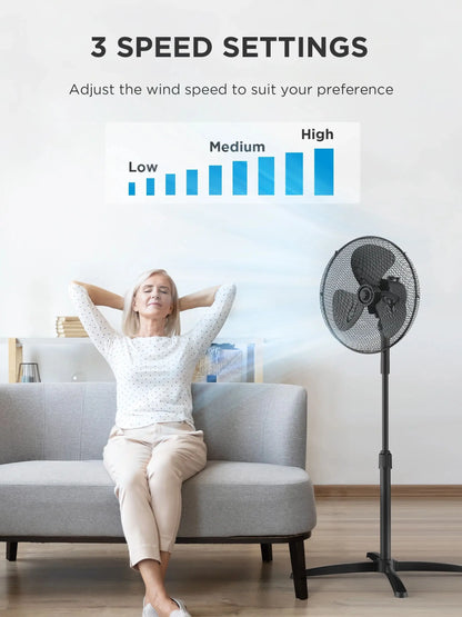 Midea 40W Pedestal Fan, 3 Speed Settings, 90° Oscillation, Adjustable Height, Powerful Airflow and Quiet Operation