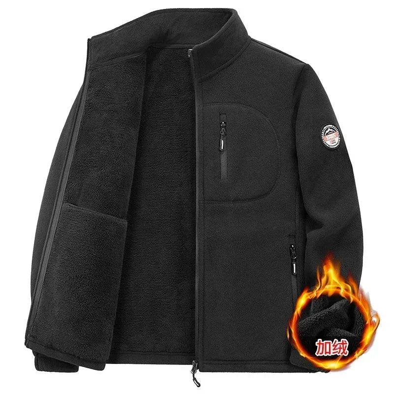 2025 Men's Polar Fleece Standing Collar Warm Jacket High-quality Men's Plush and Thick Windproof Winter Jacket Men Clothing 5XL