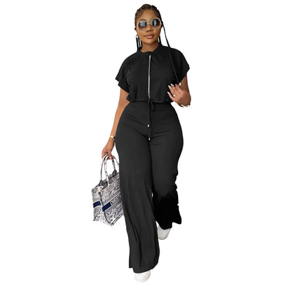Women Short Sleeve Top & High Waist Pants Set