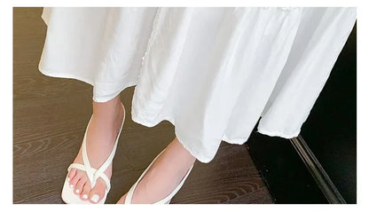 2025 Women's New Spring/Summer White Hollow Sweet Dress Fashion French Bubble Sleeve Knee length Skirt European and American