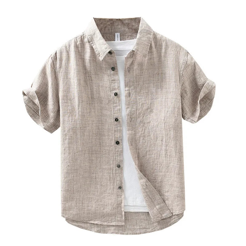 100% Linen Thin Light Breathable Short Sleeve Summer Vintage Shirt