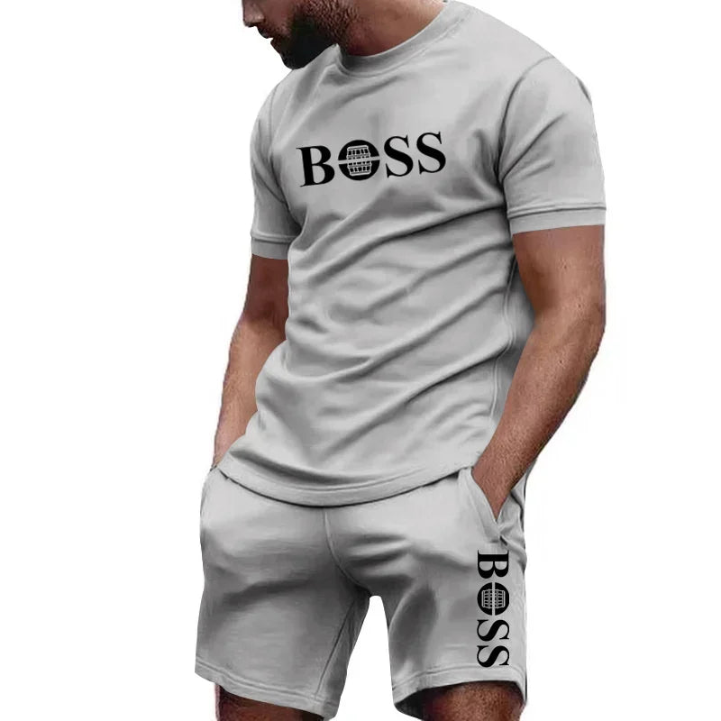 Men's two-piece sportswear short sleeved T-shirt and pants running and fitness sportswear big discount summer 2025