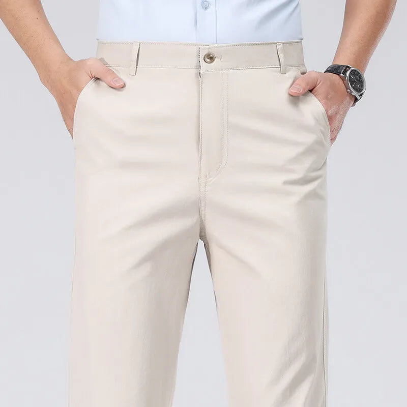 2025 Mens Cotton Trousers Man Business Casual Pants Office Black Chino Pants Khaki Grey Navy Trousers 29-40