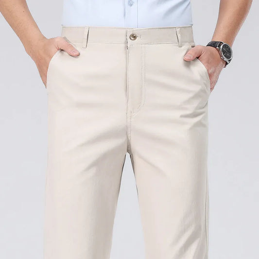 2025 Mens Cotton Trousers Man Business Casual Pants Office Black Chino Pants Khaki Grey Navy Trousers 29-40
