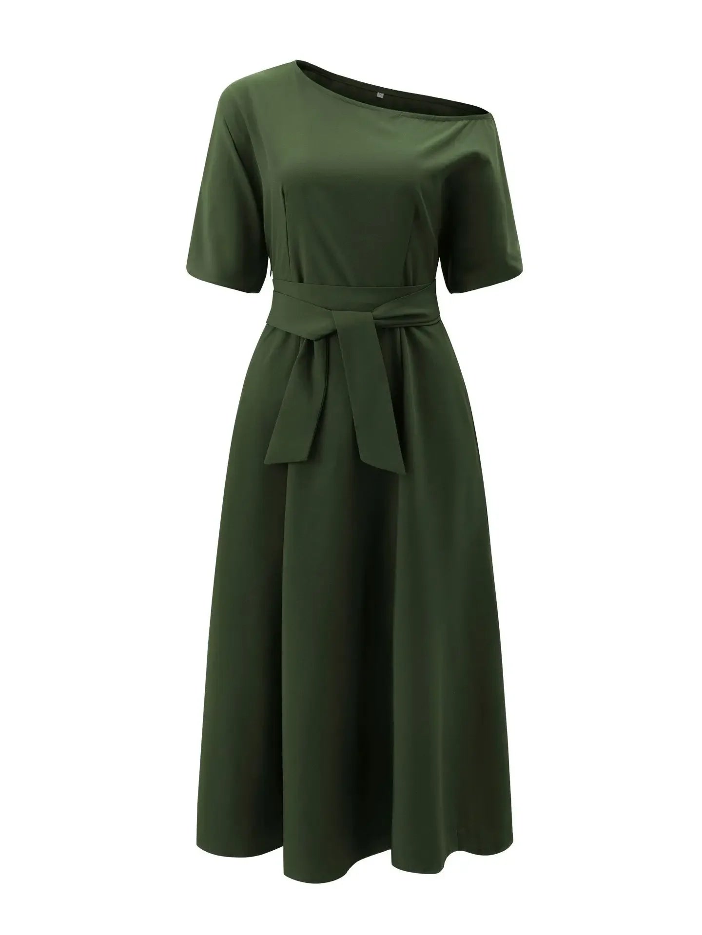 Women's S-2XL Size New Slanted Shoulder Collar Tie Waist Style Solid Color Dress Leopard print maxi dresses for women