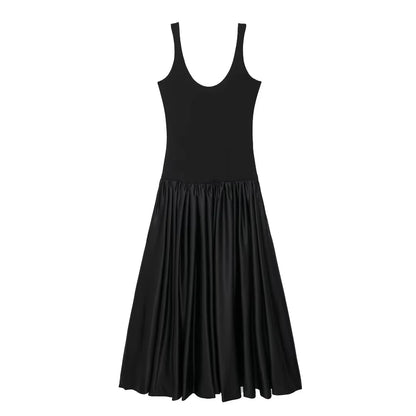 TRAFZA Vintage High Quality Black Patchwork Party Dress Women V Neck Ruffles Cami Chic Dress Fashion 2025 Evening Club Dress