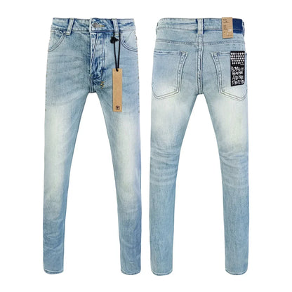 25SS New Cross Jeans Men fashion Personality Trend Hip-hop Multi-style Low Rise Elastic Skinny Denim Pants Frayed Trousers