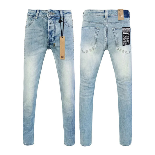 25SS New Cross Jeans Men fashion Personality Trend Hip-hop Multi-style Low Rise Elastic Skinny Denim Pants Frayed Trousers