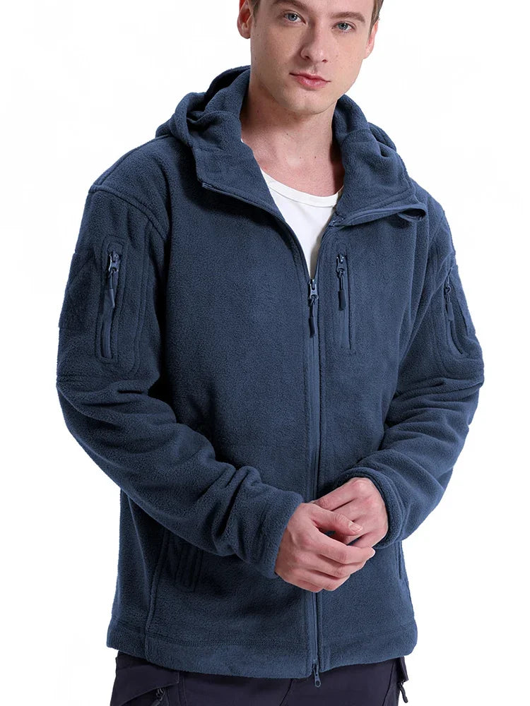 Men's Hunting Fleece Jacket Hiking Hunting Outdoor Fleece  Tactical Jacket Winter Warm Full Zip Military Hoodies Multi-Pockets