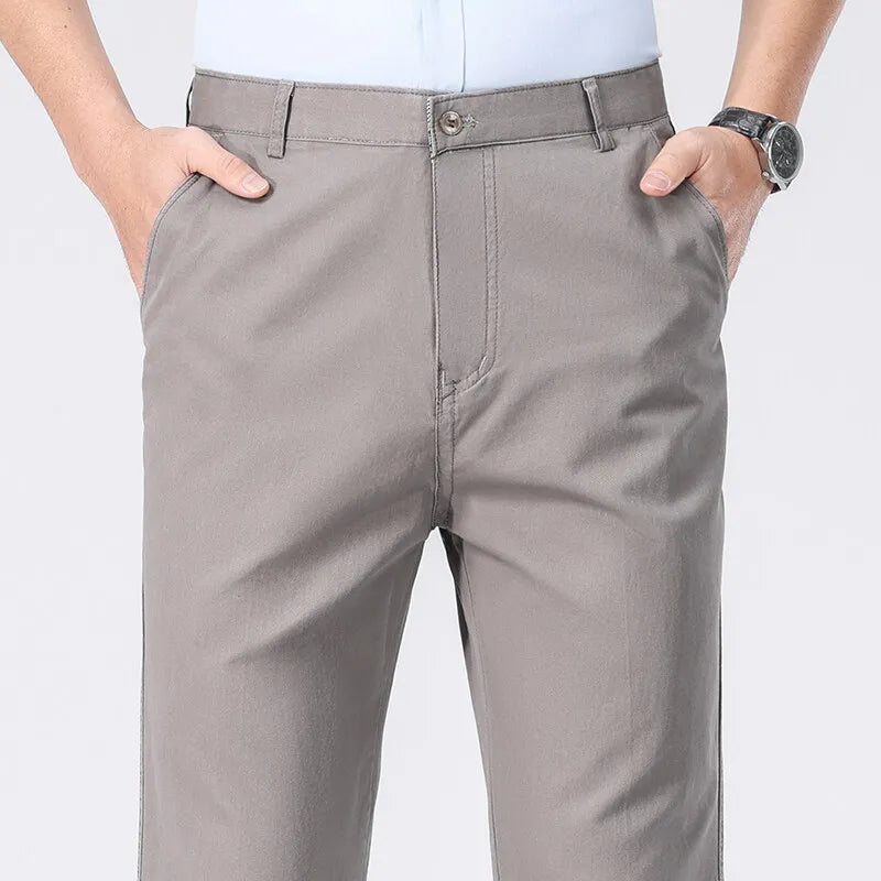 2025 Mens Cotton Trousers Man Business Casual Pants Office Black Chino Pants Khaki Grey Navy Trousers 29-40