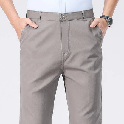 2025 Mens Cotton Trousers Man Business Casual Pants Office Black Chino Pants Khaki Grey Navy Trousers 29-40