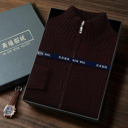 S-XXXL New Men's Knitted Cardigan 100% Mink Cashmere Sweater Business Long Sleeve Men's Half High Collar Sweater Regular style