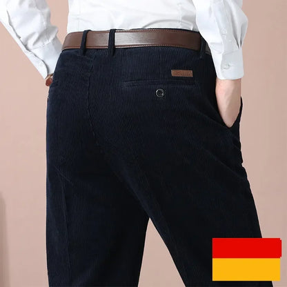Men's Corduroy Pant Autumn Thick Straight Fit Flat-Front Casual Chino Pants Black Casual Trousers Male