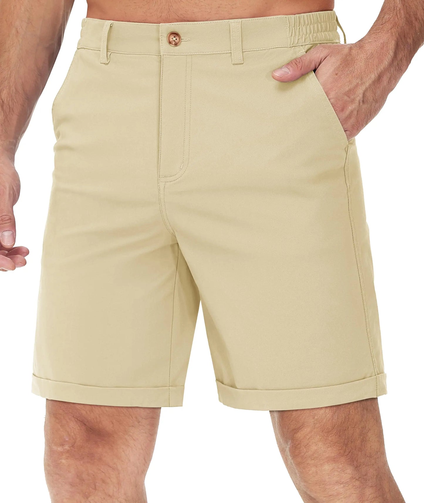 Summer Casual Shorts Mens Fit 7 Cotton Cargo Shorts Multi-pockets Rolled Leg Design Hiking Golf Shorts Streetwear Male
