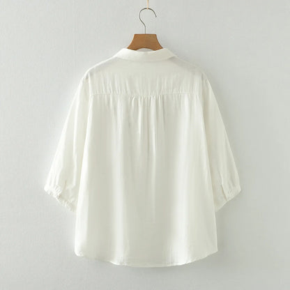 Women's clothing summer 2025 novelty short sleeve lapel white embroidery shirts and blouses stylish stylish women's blouse