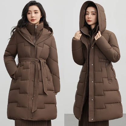 New Winter Parkas Thick Down Cotton Jacket Women Hooded Mid-Length Puffer padded coat