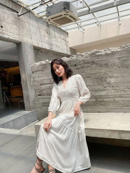 GypsyLady Elegant Vintage Chic Midi Dress Cotton White Boho Autumn Spring Holiday Women Long Sleeve Ladies Dresses Vestidos 2XXL