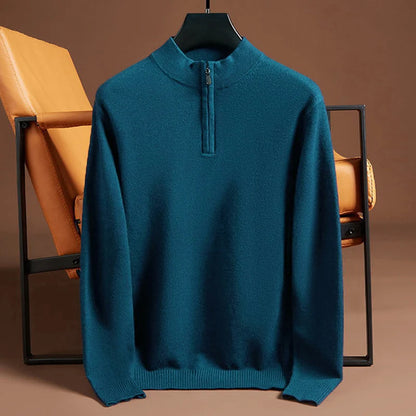 Super Soft Cashmere Sweater Men's Fit Half Zipper Turtlenecks Sweater Wool Warm Knitted Shirt Business Casual Underlay
