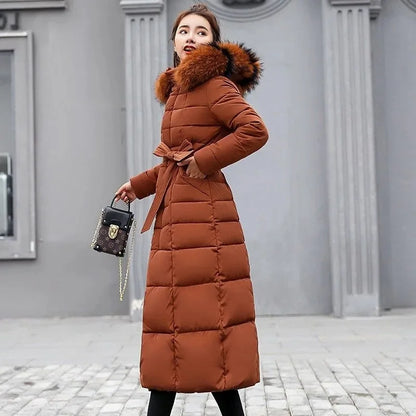 Women Parkas Fur Collar Hooded Cotton Padded Long Coat  Jackets