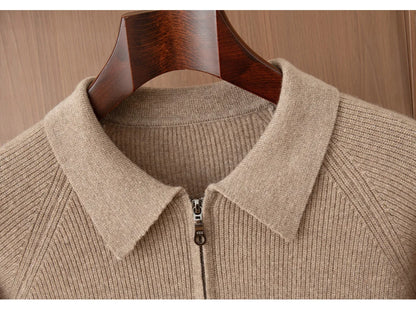 Luxury 100% Merino Wool Sweater for Men Half Zipper Polo Collar Pullover Autumn Winter Cashmere Thick Knitwear Smart Casual Top