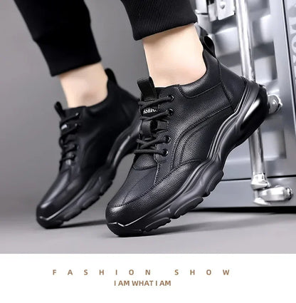 2025 New Designer Black Platform Sneakers for Men Fashion Casual Spring Autumn Soft Sole Cow Leather Shoes Man Zapatos De Hombre