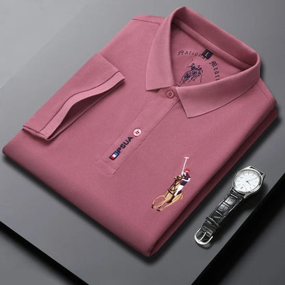 Men's High-quality Summer New Embroidered Lapel Men's Short Sleeved Polo Shirt with Tassel Solid Color Business Casual Men's Pol