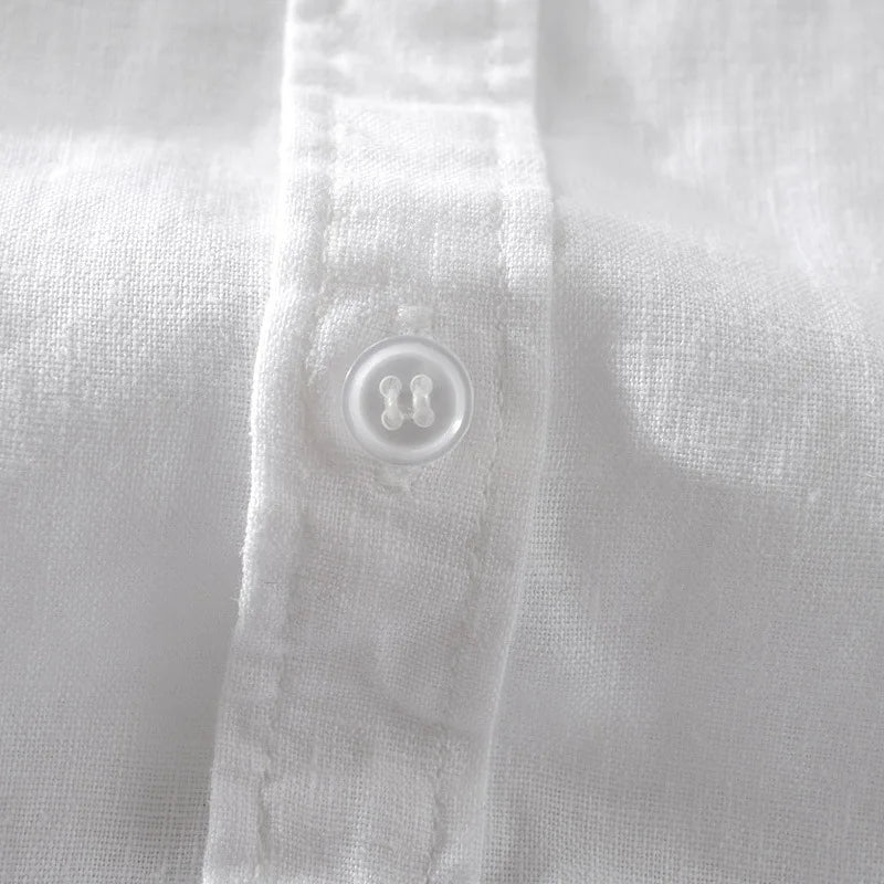 2025 Pure Linen Short Sleeved Shirt Men's Linen White Shirt Cotton Linen Men's Upper Garment Men's Casual Summer Half Sleeved