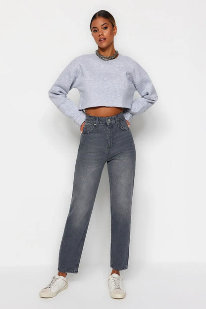 Women's 100% Cotton High Waist Turnip Jeans New Spring Autumn Pants Casual Trousers