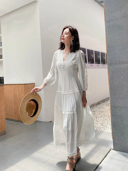 GypsyLady Elegant Vintage Chic Midi Dress Cotton White Boho Autumn Spring Holiday Women Long Sleeve Ladies Dresses Vestidos 2XXL
