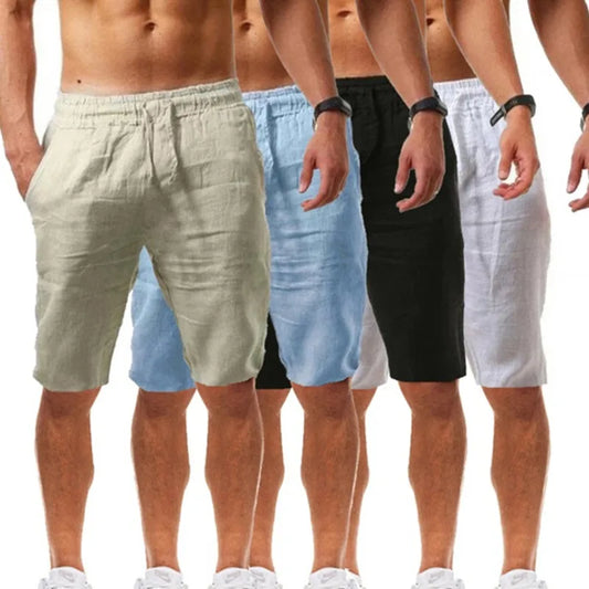 Men's Cotton Linen Shorts Pants Male Summer Breathable Solid Color Linen Short Trousers Fitness Streetwear S-3XL