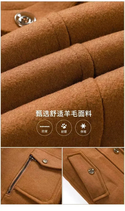 Men Fashion Autumn Winter Wool Trench Coats Fashion Middle Long Jacket Male Double Collar Zipper Coat Windbreak Woolen Overcoat