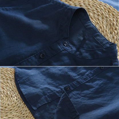Men's Casual Cotton Linen Shirt Loose Tops Short Sleeve Tee Shirt Summer Daily Casual Handsome Shirt Blusa
