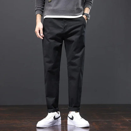 Stretched Casual Men Cotton Trousers Loose Pencil Chino Pants