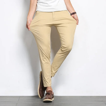 BROWON Summer Men Fashions Solid Color Casual Pants Men Straight Slight Elastic Ankle-Length High Quality Formal Trousers Men