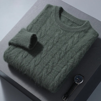 100% Pure Mink Cashmere Sweaters Men's Round Neck Thickened Pullover Autumn and Winter Warm Casual Knitted Large Size Twist Tops