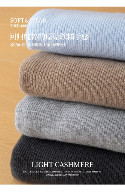 Luxury 100% Merino Wool Sweater for Men Half Zipper Polo Collar Pullover Autumn Winter Cashmere Thick Knitwear Smart Casual Top