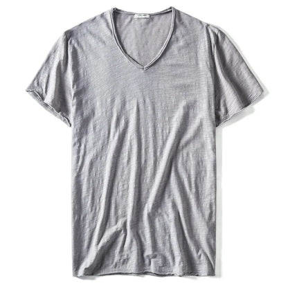2021 New Summer V-neck T-shirt Men 100% Combed Cotton Solid Short Sleeve T Shirt Men Fitness Undershirt Male Tops Tees