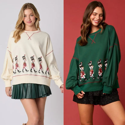 2025 New Christmas Soldier Glitter Sweatshirt Women Long Sleeve Casual Pullover Top New European American Fashion Sweater Women