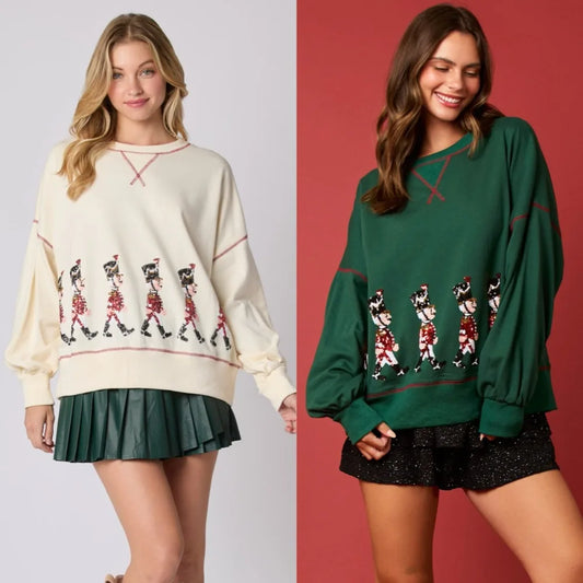 2025 New Christmas Soldier Glitter Sweatshirt Women Long Sleeve Casual Pullover Top New European American Fashion Sweater Women