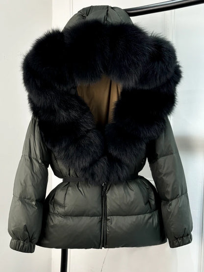 Janveny 2025 Winter Puffer Jacket Women Real Fox Fur Hooded Thick Warm 90% White Duck Down Coat Female Parkas Waterproof