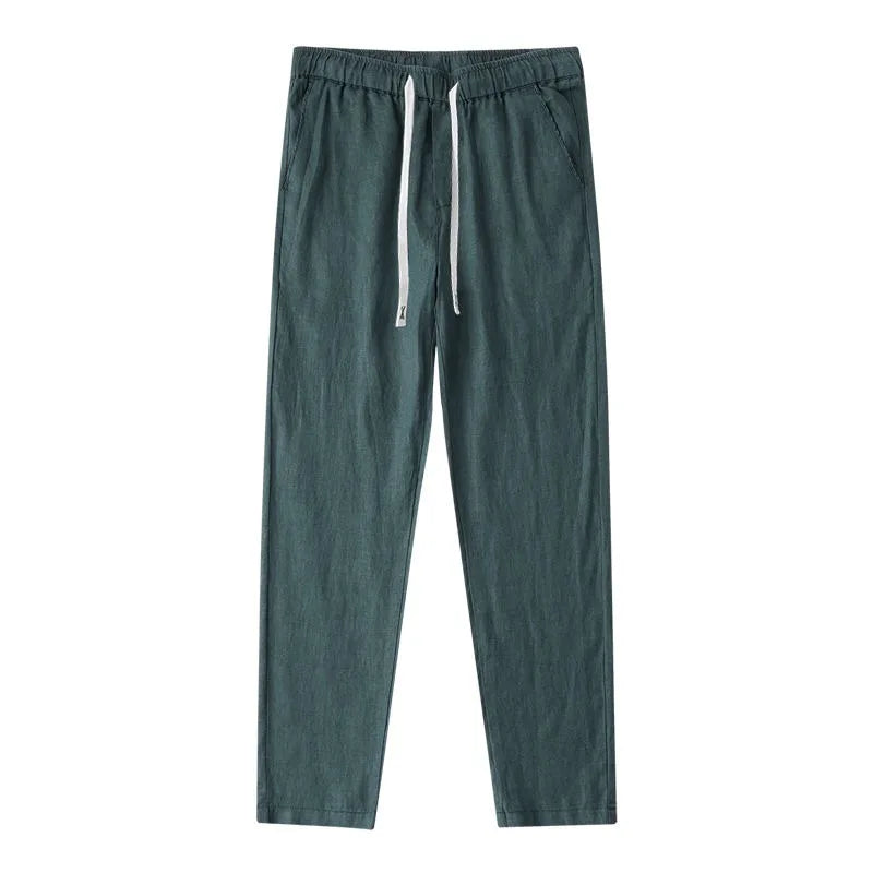 Men's Linen Pants Solid Color Breathable Lightweight Streetwear Drawstring Cool Absorb Sweat Loose Beach Casual Ninth Pants