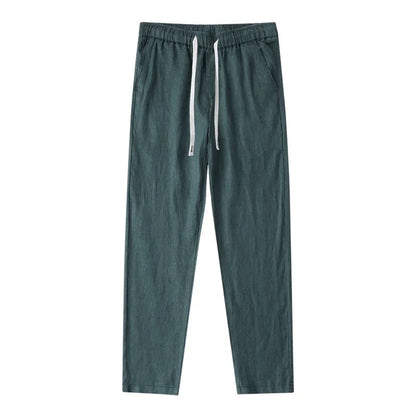 Men's Linen Pants Solid Color Breathable Lightweight Streetwear Drawstring Cool Absorb Sweat Loose Beach Casual Ninth Pants