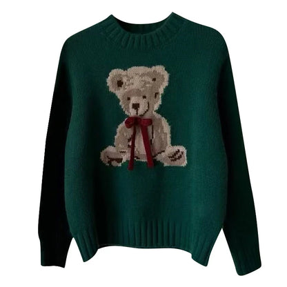 Christmas Sweet Style Knitting Long Sleeve Casual Pullovers 2025 Winter Women Lovely Jumpers Bow Round Neck Ladies Red Sweater
