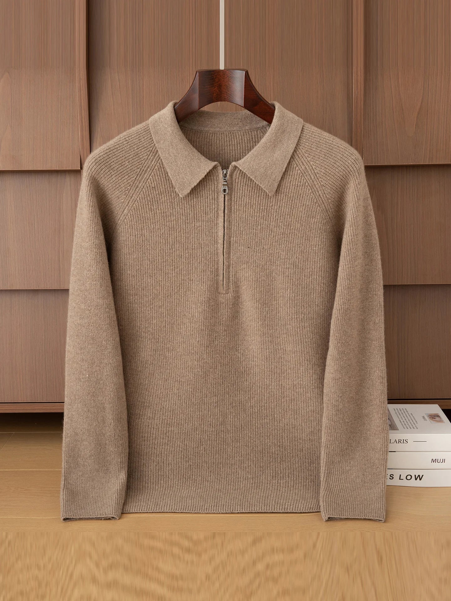 Luxury 100% Merino Wool Sweater for Men Half Zipper Polo Collar Pullover Autumn Winter Cashmere Thick Knitwear Smart Casual Top