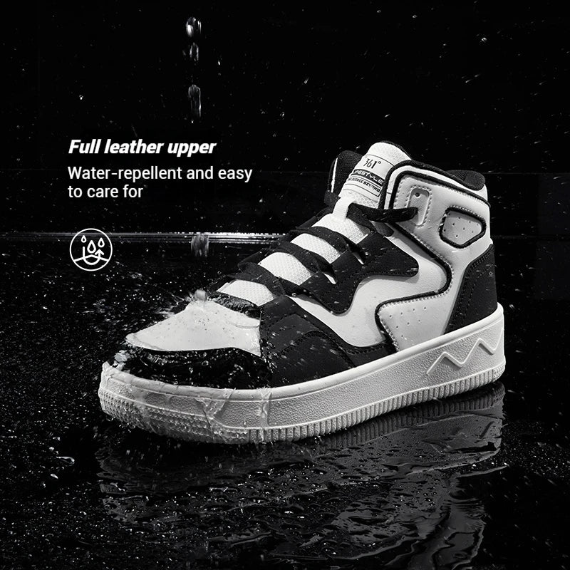 361 Degrees Men's Skateboard Shoes Leather High-top Water-repellent Elastic Thick-soled Simple Versatile Male Sneakers 672436628
