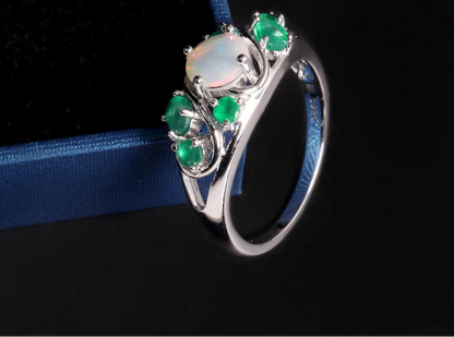 Gorgeously design green agate with Opal Natural gemstone Rings 925 silver fine jewelry for women's anniversary & banquet gifts