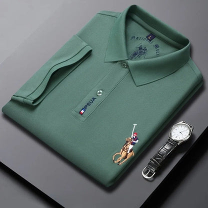 Men's High-quality Summer New Embroidered Lapel Men's Short Sleeved Polo Shirt with Tassel Solid Color Business Casual Men's Pol