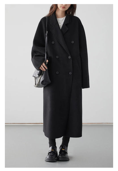 CHIC VEN Women Long Double-sided Woolen Coats Retro Loose Female Overcoat Double Breasted Ladies Windbreak Autumn Winter 2025